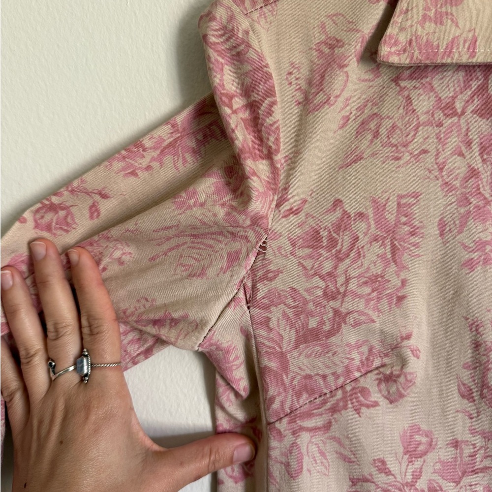 Windsor Blush Pink Vintage Inspired Floral Print Canvas Trench Coat Size Medium - Picture 9 of 9